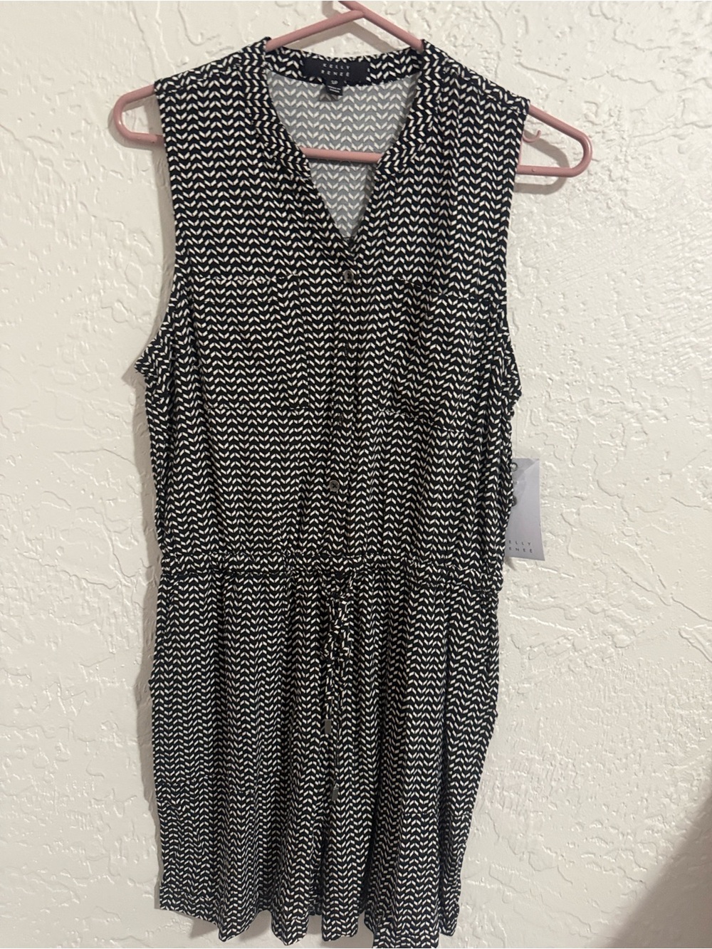NWT Sleeveless Black and White Patterned Drawstring Waist Romper